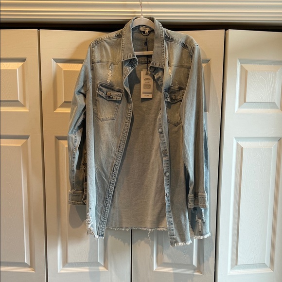 Love Tree Light Blue Distressed Jean Jacket - Picture 1 of 7